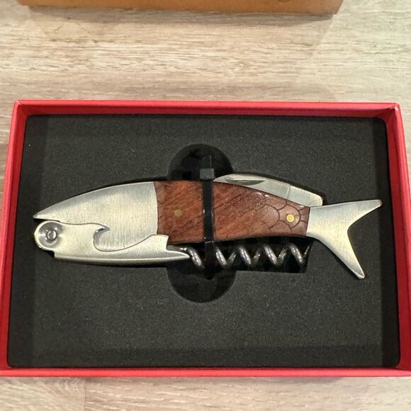 Hook Line & Sinker Wildlife Resources Fish Shaped Wood & Metal Bottle Opener New - Picture 1 of 3